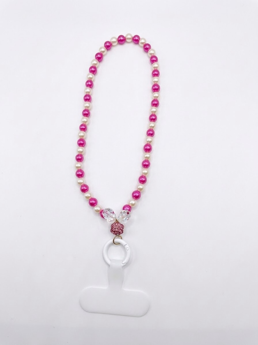 Pink and Pearl Beaded Phone Charm